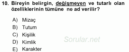 Örgütsel Davranış 2015 - 2016 Ara Sınavı 10.Soru
