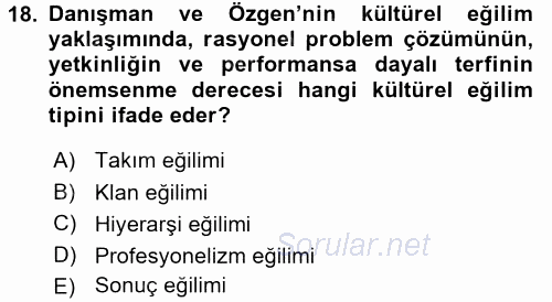 Örgütsel Davranış 2015 - 2016 Ara Sınavı 18.Soru