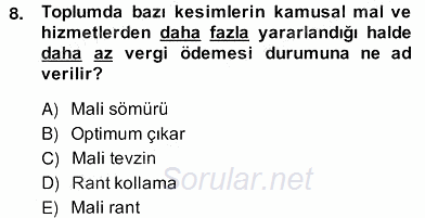Kamu Ekonomisi 2 2013 - 2014 Ara Sınavı 8.Soru