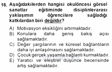 Görsel Sanatlar Eğitimi 2014 - 2015 Dönem Sonu Sınavı 16.Soru