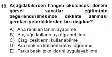 Görsel Sanatlar Eğitimi 2014 - 2015 Dönem Sonu Sınavı 19.Soru