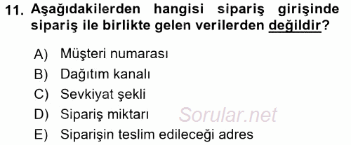 Lojistikte Teknoloji Kullanımı 2015 - 2016 Dönem Sonu Sınavı 11.Soru