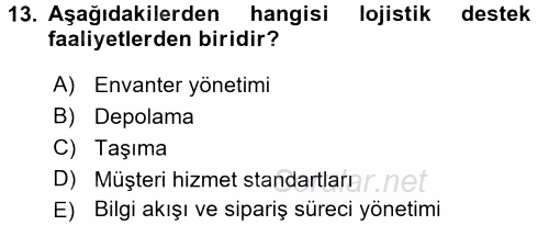 Lojistikte Teknoloji Kullanımı 2015 - 2016 Dönem Sonu Sınavı 13.Soru