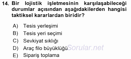 Lojistikte Teknoloji Kullanımı 2015 - 2016 Dönem Sonu Sınavı 14.Soru