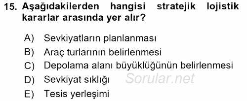 Lojistikte Teknoloji Kullanımı 2015 - 2016 Dönem Sonu Sınavı 15.Soru
