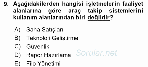 Lojistikte Teknoloji Kullanımı 2015 - 2016 Dönem Sonu Sınavı 9.Soru