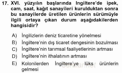 İktisadi Düşünceler Tarihi 2016 - 2017 Ara Sınavı 17.Soru