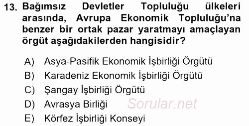 Uluslararası Örgütler 2016 - 2017 Dönem Sonu Sınavı 13.Soru