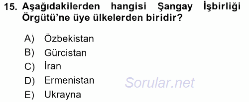 Uluslararası Örgütler 2016 - 2017 Dönem Sonu Sınavı 15.Soru