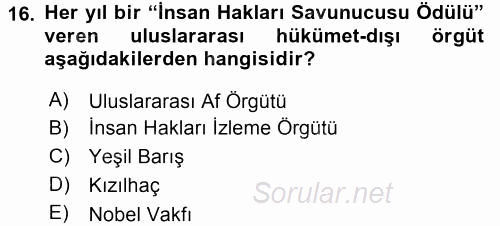Uluslararası Örgütler 2016 - 2017 Dönem Sonu Sınavı 16.Soru