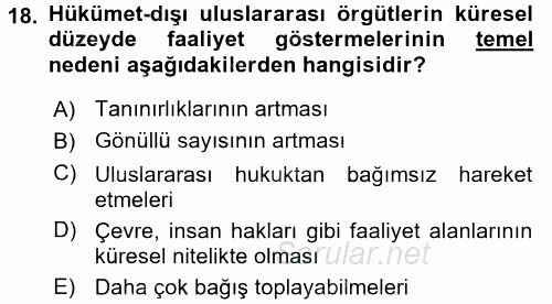 Uluslararası Örgütler 2016 - 2017 Dönem Sonu Sınavı 18.Soru