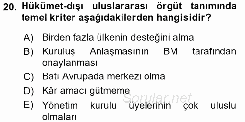 Uluslararası Örgütler 2016 - 2017 Dönem Sonu Sınavı 20.Soru