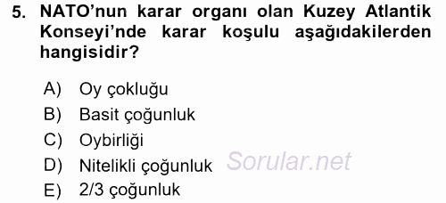 Uluslararası Örgütler 2016 - 2017 Dönem Sonu Sınavı 5.Soru