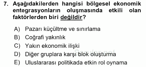 Uluslararası Örgütler 2016 - 2017 Dönem Sonu Sınavı 7.Soru