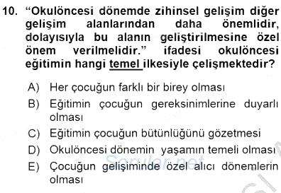 Okulöncesi Eğitime Giriş 2015 - 2016 Ara Sınavı 10.Soru