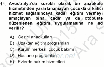 Okulöncesi Eğitime Giriş 2015 - 2016 Ara Sınavı 11.Soru