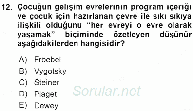 Okulöncesi Eğitime Giriş 2015 - 2016 Ara Sınavı 12.Soru