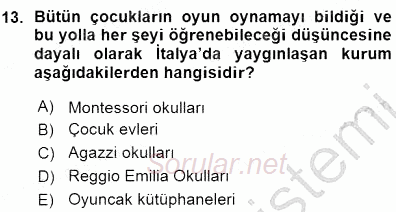 Okulöncesi Eğitime Giriş 2015 - 2016 Ara Sınavı 13.Soru