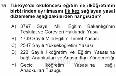 Okulöncesi Eğitime Giriş 2015 - 2016 Ara Sınavı 15.Soru