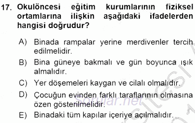 Okulöncesi Eğitime Giriş 2015 - 2016 Ara Sınavı 17.Soru