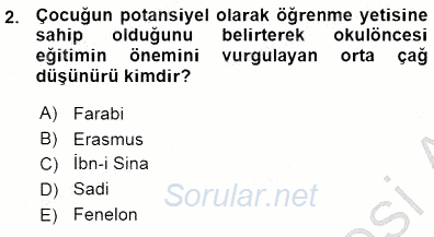 Okulöncesi Eğitime Giriş 2015 - 2016 Ara Sınavı 2.Soru