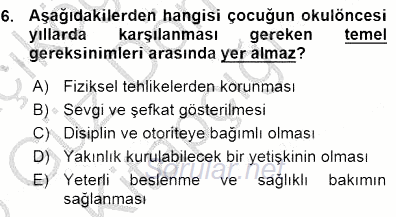 Okulöncesi Eğitime Giriş 2015 - 2016 Ara Sınavı 6.Soru
