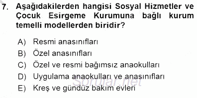 Okulöncesi Eğitime Giriş 2015 - 2016 Ara Sınavı 7.Soru