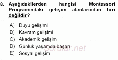 Okulöncesi Eğitime Giriş 2015 - 2016 Ara Sınavı 8.Soru