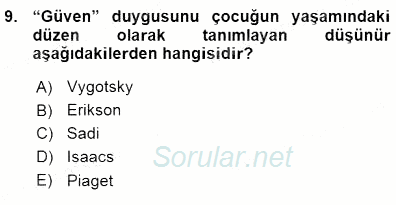 Okulöncesi Eğitime Giriş 2015 - 2016 Ara Sınavı 9.Soru
