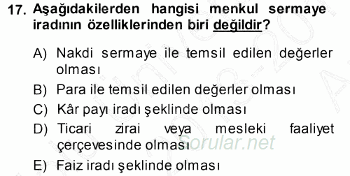 Özel Vergi Hukuku 1 2013 - 2014 Ara Sınavı 17.Soru