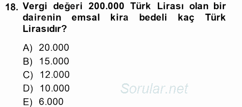 Özel Vergi Hukuku 1 2013 - 2014 Ara Sınavı 18.Soru