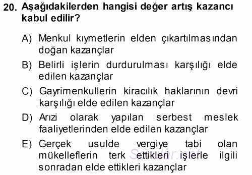 Özel Vergi Hukuku 1 2013 - 2014 Ara Sınavı 20.Soru