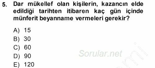 Özel Vergi Hukuku 1 2013 - 2014 Ara Sınavı 5.Soru