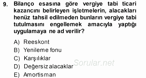 Özel Vergi Hukuku 1 2013 - 2014 Ara Sınavı 9.Soru