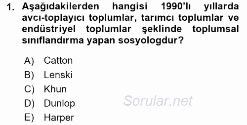 Çevre Sosyolojisi 2016 - 2017 3 Ders Sınavı 1.Soru