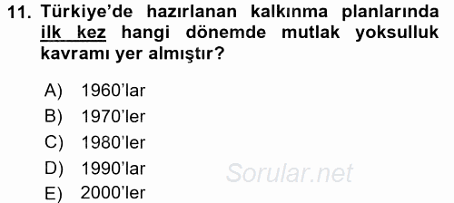 Çevre Sosyolojisi 2016 - 2017 3 Ders Sınavı 11.Soru