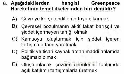 Çevre Sosyolojisi 2016 - 2017 3 Ders Sınavı 6.Soru