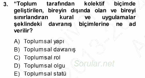 Sosyolojiye Giriş 2013 - 2014 Ara Sınavı 3.Soru