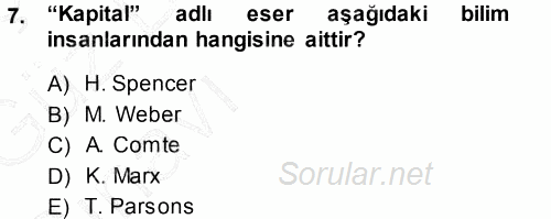 Sosyolojiye Giriş 2013 - 2014 Ara Sınavı 7.Soru