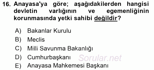 Özel Güvenlik Hukuku 1 2017 - 2018 Ara Sınavı 16.Soru