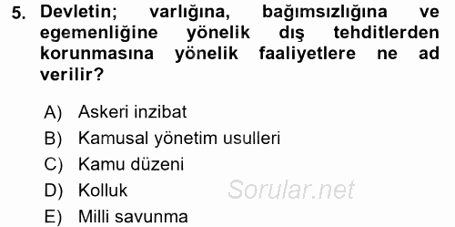 Özel Güvenlik Hukuku 1 2017 - 2018 Ara Sınavı 5.Soru
