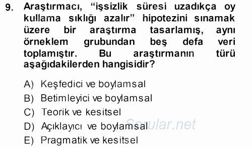 Sosyolojide Araştırma Yöntem ve Teknikleri 2013 - 2014 Dönem Sonu Sınavı 9.Soru