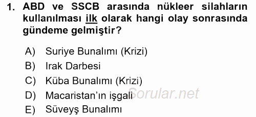 Siyasi Tarih 2 2016 - 2017 3 Ders Sınavı 1.Soru