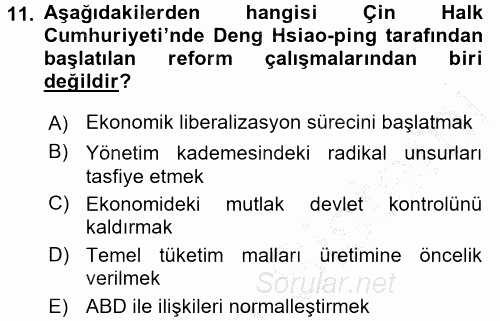 Siyasi Tarih 2 2016 - 2017 3 Ders Sınavı 11.Soru