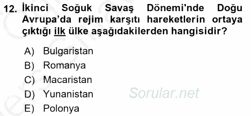 Siyasi Tarih 2 2016 - 2017 3 Ders Sınavı 12.Soru