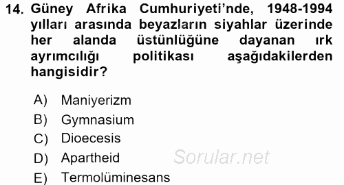 Siyasi Tarih 2 2016 - 2017 3 Ders Sınavı 14.Soru