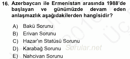 Siyasi Tarih 2 2016 - 2017 3 Ders Sınavı 16.Soru