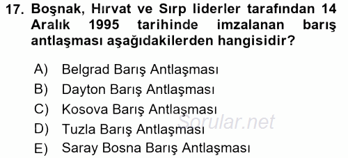 Siyasi Tarih 2 2016 - 2017 3 Ders Sınavı 17.Soru