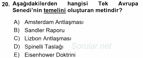 Siyasi Tarih 2 2016 - 2017 3 Ders Sınavı 20.Soru