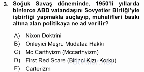 Siyasi Tarih 2 2016 - 2017 3 Ders Sınavı 3.Soru